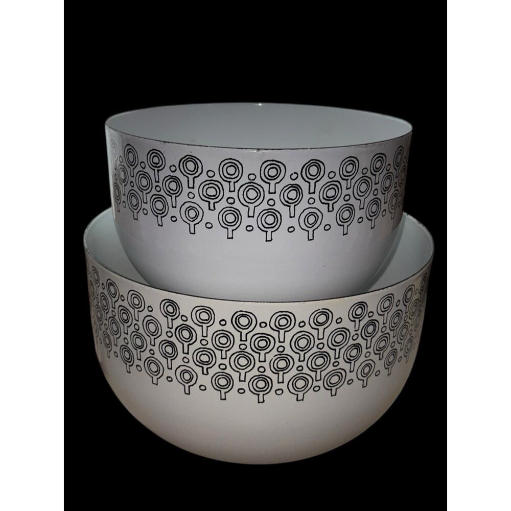 Vintage Set VEFA Merrill Ames Lollipop Enamel Nesting Bowls 2 Black White MCM